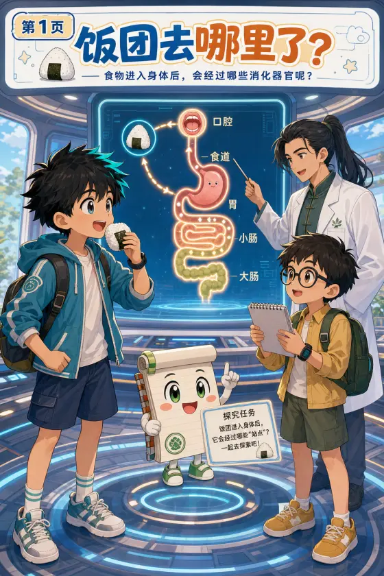 漫画第一页：小岚吃完饭团后发现身体旅行任务