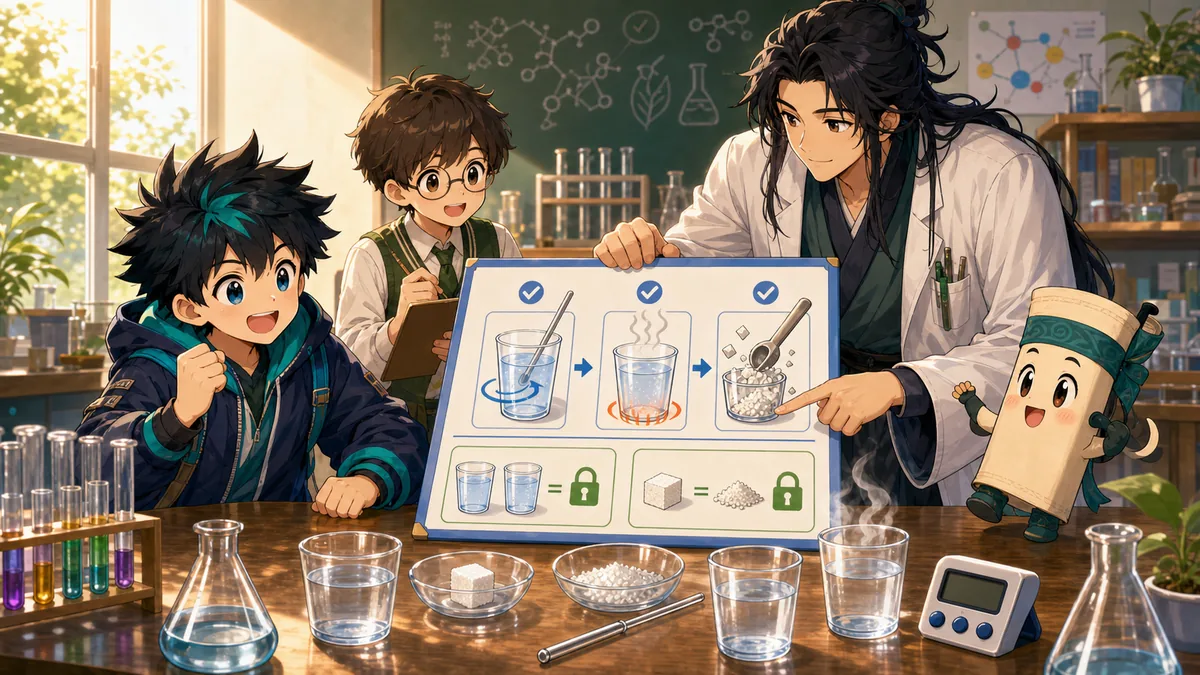 科学探险队围着溶解实验报告整理搅拌温度研碎和控制变量结论
